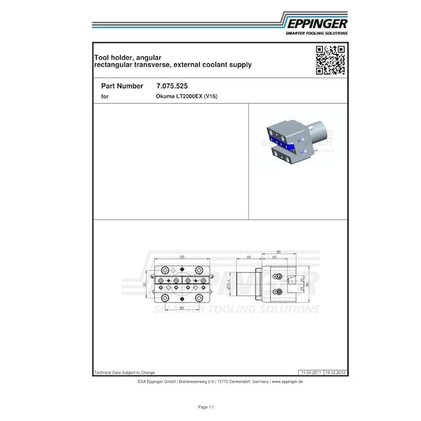 OkumaTool Holder Radial Left And Right Hand Rectangular Transverse, Okuma LT2000EX